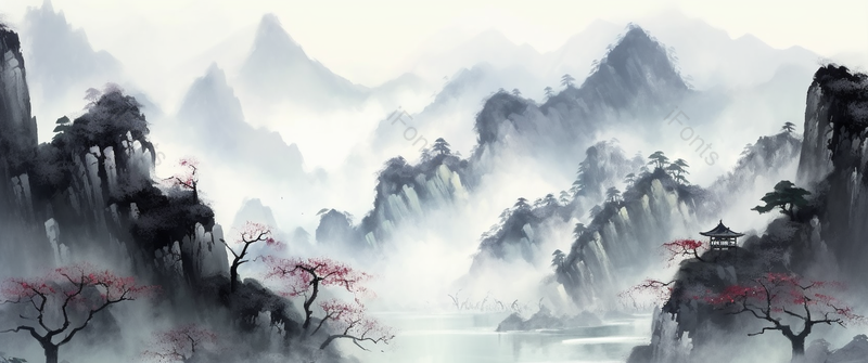 江面两岸的山头远景中国风水墨山水画,插画/手绘图,插画/手绘图库,插画/手绘图下载,插画/手绘